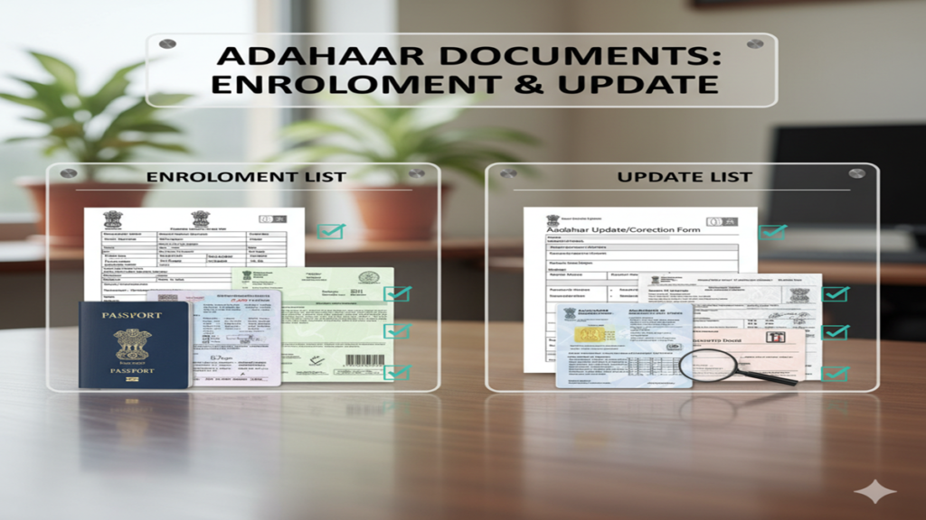 List of Aadhaar Documents List Enrolment and Update
