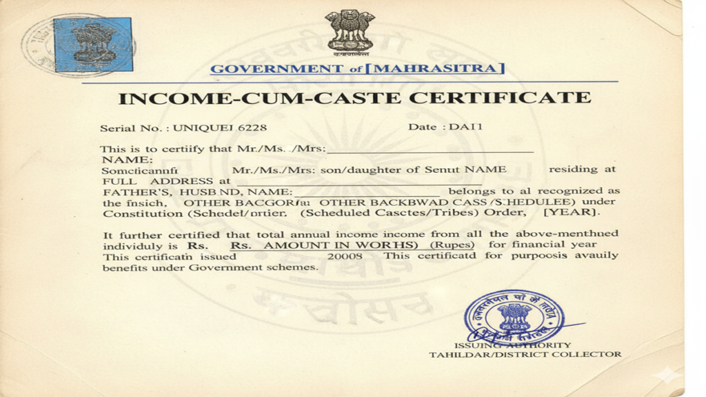 Income Certificate For Caste Certificate