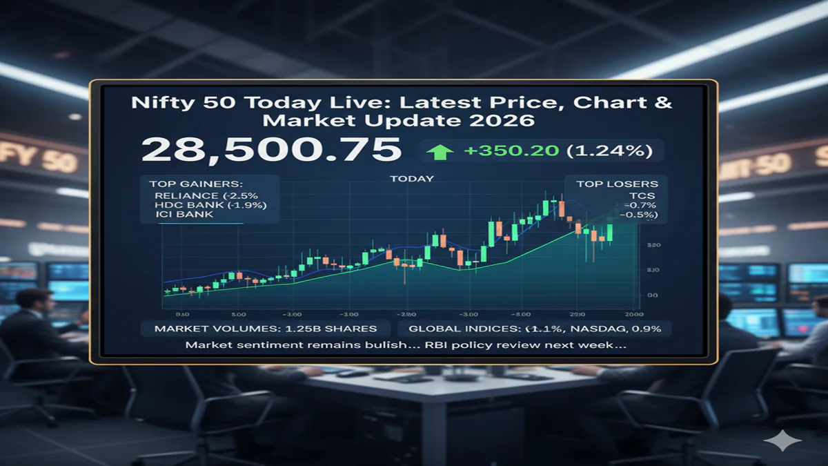 Check Nifty 50 today live price, market trend, gainers-losers and expert analysis. Latest Nifty 50 update for investors in 2026.